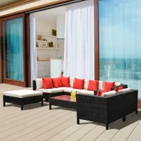 Outsunny 9 Piece Rattan Sectional Wicker Patio Sofa Set Outdoor Seating Furniture(m-1)