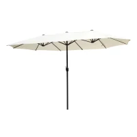 Outsunny 15' Double-Sided Outdoor Patio Market Umbrella with Air Vents - Cream White(m-1)