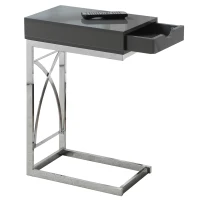 Monarch 25" Contemporary Chrome Metal Base C-Shaped Side Accent Table with Storage Drawer - Glossy Grey Finish(m-1)