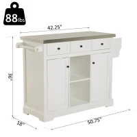 HomCom 51" x 18" x 36" Pine Wood Stainless Steel Portable Multi-Storage Kitchen Rolling Island Cart with Wheels - White(m-3)