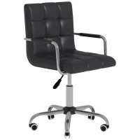 HomCom Ergonomic Swivel Tufted PU Leather Midback Home Office Workstation Chair with Lumbar Support - Black(m-1)
