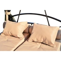 Outsunny Outdoor 3 Person Patio Daybed Canopy Gazebo Swing, Tan with Mesh Walls(m-6)