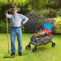 Folding Garden Cart Aosom All Terrain Utility Collapsible Cart for Pavement,Gravel,Grass,Sand,Mud,Dirt Roads,Hills 265lbs Capacity Grey(m-6)