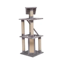Pawhut 52" Four Story Cat Tree Scratching Post w/ Ramps and Hammock - Grey(m-2)