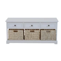 HomCom 40" Rustic Wooden 3 Drawers and Baskets Storage Bench - Antique White(m-2)