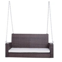 Outsunny 2-Person Outdoor Weather Resistant Garden Hanging Bench with Cushion - Dark Brown(m-7)