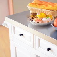 HomCom 51" x 18" x 36" Pine Wood Stainless Steel Portable Multi-Storage Kitchen Rolling Island Cart with Wheels - White(m-9)