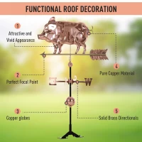 Outsunny Accent Pig Weather Vane - Pure Copper w/ Roof Mount Décor(m-4)