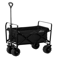 Aosom Utility Folding Wagon Big Wheels Compact Outdoor Garden Cart with Steel Structure for Shopping, Fishing, Camping, Beach - Black(m-2)