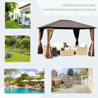 Outsunny 10'x12' Hardtop Gazebo with Mesh Curtains & Steel Slat Canopy, Outdoor Shelter for Patio, Garden, Brown(m-6)