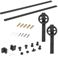 HomCom 6.6' Carbon Steel Industrial Wheel Sliding Interior Barn Door Hardware Kit - Frost Black(m-1)