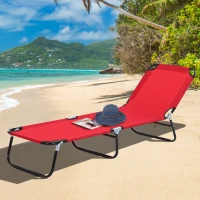 Outsunny 3-Position Folding Reclining Beach Chair Chaise Lounge Sun Lounger for Poolside Lawn - Red(m-2)