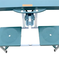 Open Box Outsunny 4 Person Plastic Portable Compact Folding Suitcase Picnic Table Set with Umbrella Hole - Green(m-10)