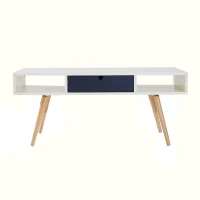 HomCom 40" Modern Wooden Coffee Table with Drawer - White / Blue Grey / Woodgrain(m-4)