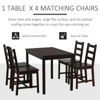 HomCom 5 Piece Family Rustic Solid Pine Wood Table and Chairs Kitchen Dining Set - Brown(m-4)