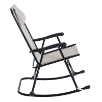 Outsunny Outdoor Sling Mesh Lounger Folding Rocking Chair Patio Table Seating Set - Cream White(m-9)