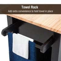 HomCom 44" Wooden Butcher Block Kitchen Island with Wine Rack - Black(m-5)