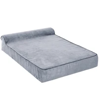 PawHut Orthopedic 52" x 36" Suede Padded Pet Dog Bed  Memory Foam Bolster with Pillow - Grey with Navy Blue Liner(m-2)