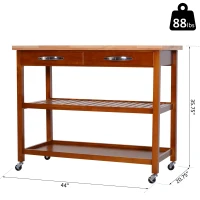 HomCom 44" 3-Tier Rubberwood Kitchen Island Cart on Wheels - Brown(m-4)