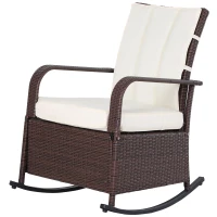 Outsunny Outdoor Patio Wicker Rattan Recliner Lounger Rocking Cushioned Chair with Footrest - Cream White(m-1)