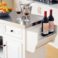 HomCom 51" x 18" x 36" Pine Wood Stainless Steel Portable Multi-Storage Kitchen Rolling Island Cart with Wheels - White(m-11)