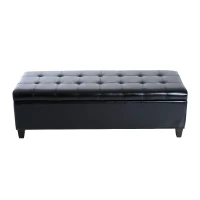 HomCom Large 51” Tufted Faux Leather Modern Storage Ottoman Bench - Black(m-4)