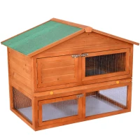 PawHut 48" Elevated Wooden Backyard Rabbit Small Animal Cage Starter Kit with Run and Ramp(m-1)
