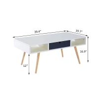 HomCom 40" Modern Wooden Coffee Table with Drawer - White / Blue Grey / Woodgrain(m-3)
