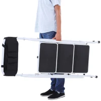 HOMCOM Folding 3 Step Stool Ladder with Safety Rails and Tool Bag Holder(m-5)