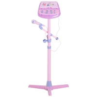 Qaba Kids Karaoke Machine Toy Play Set with Microphones & Adjustable Stand - Pink(m-8)