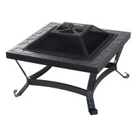Outsunny 26" Square Steel Backyard Fire Pit With Cover And Accessories(m-1)