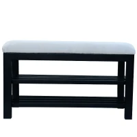 HomCom 31" Compact Wooden Entryway Shoe Organizer Storage Bench - Cream White(m-6)