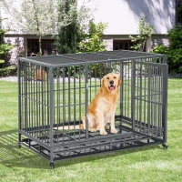 PawHut 48" Heavy Duty Steel Dog Crate Kennel Pet Cage w/ Wheels - Grey Vein(m-2)