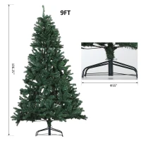 HOMCOM 9' PVC Unlit Spruce Artificial Christmas Tree with Metal Stand  2028 Tips  Green(m-3)