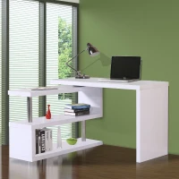 HomCom 75” L Shaped Writing Desk Rotating Desk Swivel Corner Home Office Study Desk - White(m-1)