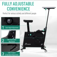 Soozier 2-in-1 Stationary Exercise Bike and Tabletop Workstation with LCD Monitor  Black(m-5)