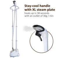 HomCom 1.7 Liter 1200W Upright Full Size Clothing Steamer with Fabric Brush and Garment Hanger - White / Grey(m-5)