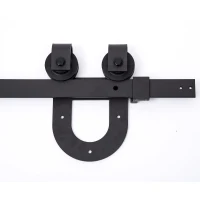 HomCom Rustic 6' Interior Sliding Barn Door Kit Hardware Set - Black Craftsman Horseshoe(m-5)
