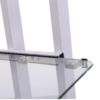 HomCom 33" Contemporary Glass Top Portable Workstation Desk Cart With Shelves - White(m-7)