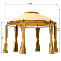 Outsunny 11.5' Metal Round Dome Patio Gazebo Soft Top with Privacy Curtains(m-4)