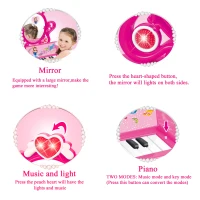 Qaba 2-in-1 Kids Piano Vanity Table Stool Princess Pretend Play Set with Lights(m-4)