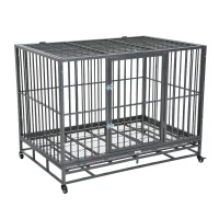 PawHut 48" Heavy Duty Steel Dog Crate Kennel Pet Cage w/ Wheels - Grey Vein(m-1)