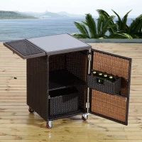Outsunny 35” Rolling Rattan Wicker Kitchen Trolley Cart - Dark Brown(m-3)