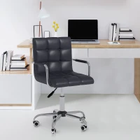 HomCom Ergonomic Swivel Tufted PU Leather Midback Home Office Workstation Chair with Lumbar Support - Black(m-2)