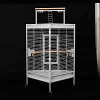 Pawhut Large Corner Playtop Bird Cage w/ Stand and Wheels - 38" x 27" x 59" - White Vein(m-2)