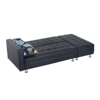 HomCom Faux Leather Convertible Sofa Sleeper Bed with Storage Ottoman - Black(m-5)