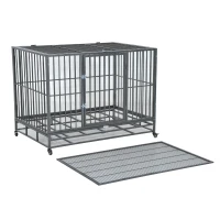 PawHut 48" Heavy Duty Steel Dog Crate Kennel Pet Cage w/ Wheels - Grey Vein(m-10)