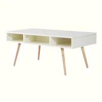 HomCom 40" Modern Wooden Coffee Table with Drawer - White / Blue Grey / Woodgrain(m-6)