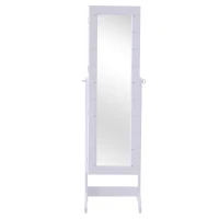 HomCom 58" Lockable LED Lighted Jewelry Storage Cabinet Armoire with Full-Length Mirror - White(m-4)