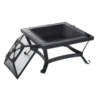 Outsunny 26" Square Steel Backyard Fire Pit With Cover And Accessories(m-7)